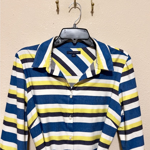 Tommy Hilfiger Blue and Yellow Striped Shirt Dress with Belt. Size 12 - Picture 2 of 6
